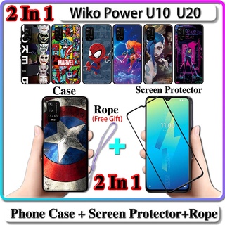 2 IN 1 เคส Wiko Power U10 U20 พร้อมกระจกนิรภัยกันรอยหน้าจอโค้ง เซรามิค ลายฮีโร่ LOL