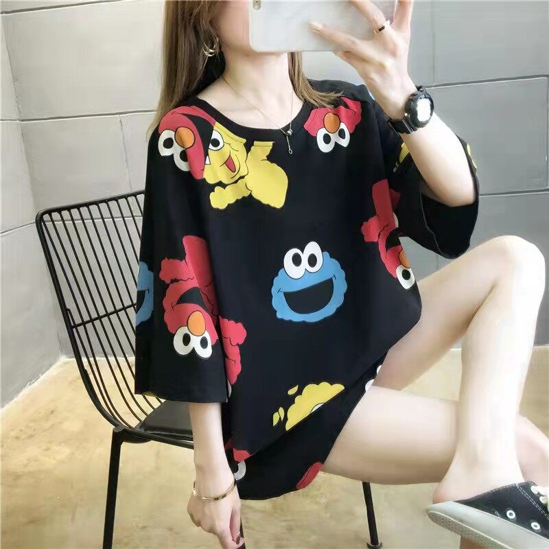 914# เสื้อยืดแฟชั่นผู้หญิง หลวมใส่สบาย พิมพ์ลายการ์ตูน น่ารักๆ