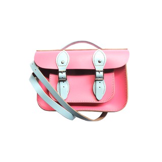 The Leather Satchel Co. จากอังกฤษ 11" มีหูหิ้ว สายสะพาย Baby Pink &amp; Baby Blue (สินค้าตัวโชว์ Display ลดราคาพิเศษ)