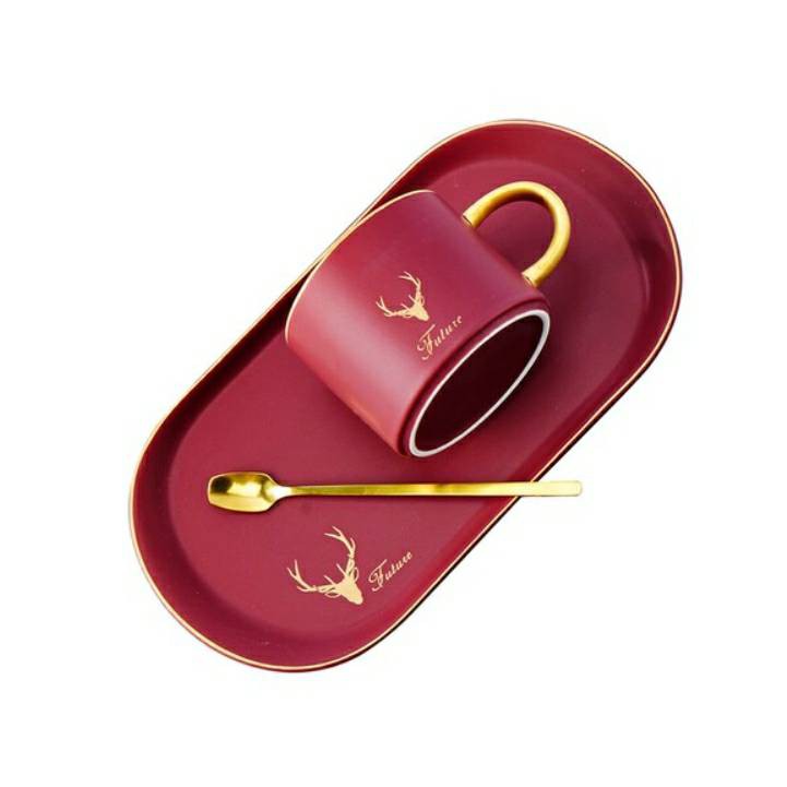 ชุดกาแฟพร้อมจานรองและช้อน CUIZIMATE ลาย FUTURE รุ่น BT3382R สีแดง ขนาด 240 มล. จำนวน 3 ชิ้น