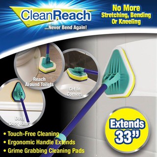 Spint Clean Reach Mop ไม้ถูพื้นแบบมีแผ่นรองมุมที่ยืดหยุ่น 3-in-1