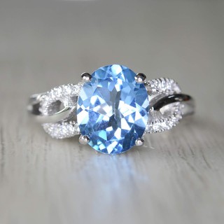 แหวนเงินแท้พลอยแท้โทแพซสีฟ้า Blue Topaz