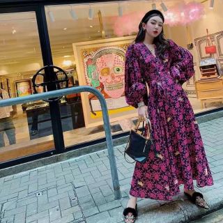 👗🌹Maxi dress แขนยาว ผ้าพิมลายกุหลาบ🌹👗