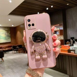 Tiktok เคสโทรศัพท์มือถือ ป้องกันกล้อง ลายนักบินอวกาศน่ารัก 3D พร้อมขาตั้ง สําหรับ Vivo Y33S Y21 Y21T Y33t Y21S T1X Y33t