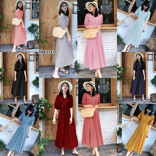 J5983 Maxi Dress แม็กซี่เดรส แขนจั้ม