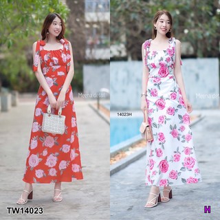 Maxi Dress เดรสยาว สายผูกไหล่ ดีเทลแต่ย่นช่วงหน้าอก ตัดต่อขอบเอว มีซัปใน ซิปซ่อนด้านหลัง