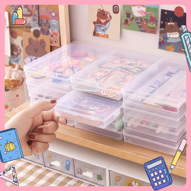 กล่องอเนกประสงค์ 1 ชิ้น กล่องเก็บของ ขนาด 7.8x1.8x14.8cm ใส กันน้ำ ใส่สติ๊กเกอร์ กล่องใส กล่องอเนกประสงค์ สไตล์มินิมอล