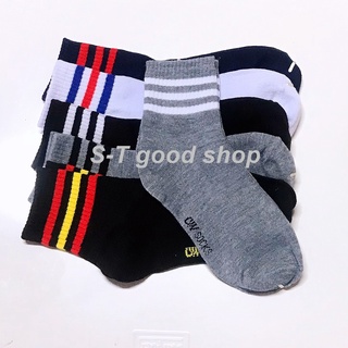 💓 Smile 1688💓 832#🧦ถุงเท้าแฟชั่นผู้ชายข้อกลางลายแถบ สไตล์โอลสคูล #ทางร้านเป็นคนคละสีให้ค่ะ🧦