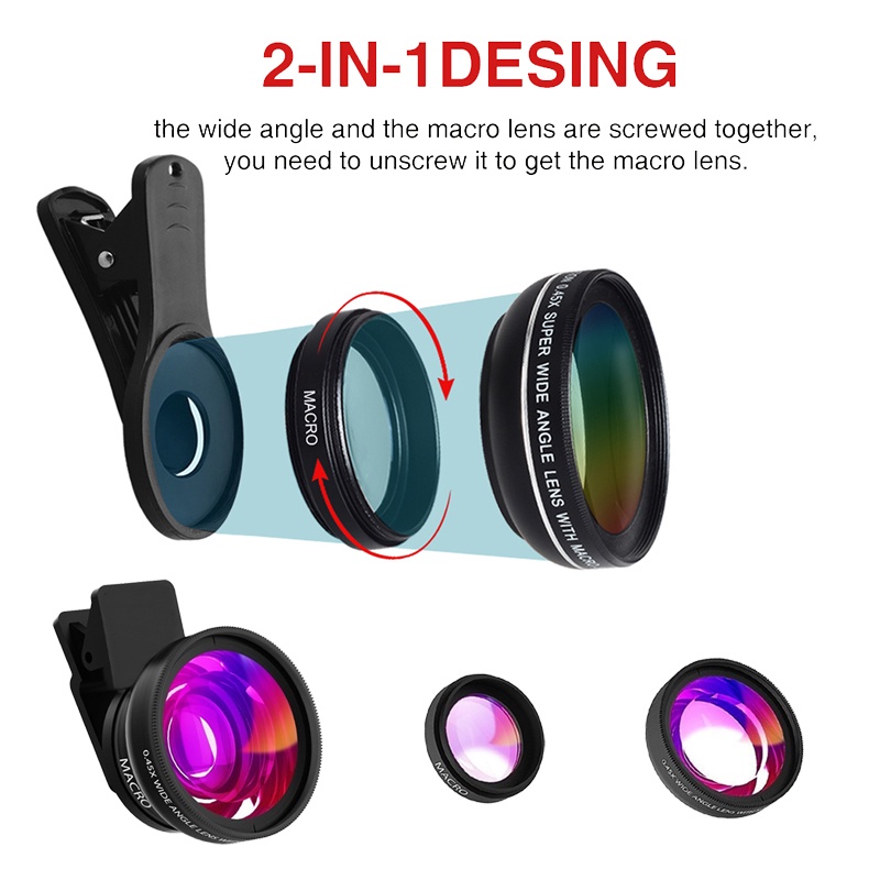 เลนส์กล้องมือถือ เลนส์มุมกว้าง 0.45X เลนส์มาโคร 15X เลนส์เสริมกล้องสำหรับมือถือ หน้าชัดหลังเบลอ - รูปที่ 6