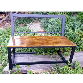 MPT2Wood-Steel เก้าอี้สนาม เก้าอี้ยาว ม้านั่งยาว พนักพิงตะแกรงเหล็ก ก40xส40xย1xx เก้าอี้ไม้ประสาน ขาเหล็ก สีดำด้าน