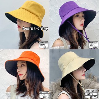 หมวกบักเก็ต Bucket สีพื้น ใส่ได้ 2 ด้าน มีเชือกรัดคาง (ส่งจากไทย)