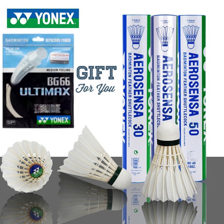 แบดมินตัน Yonex 12PCS แบดมินตันฝึกสมัครเล่นการแข่งขันเฉพาะลูกขนไก่แบดมินตันฟรี BG66 Ultimax String