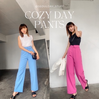 SDS - Cozy Day Pant กางเกงขายาวเอวสูง ขอบเอวพับหนึ่งข้างเก๋ๆ ผ้าเคนนี่