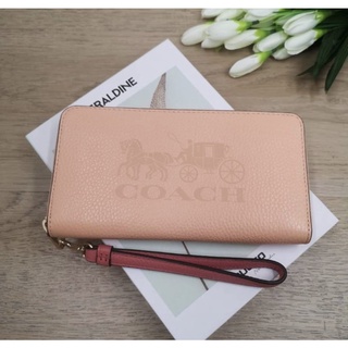 🎀 (สด- ผ่อน) กระเป๋าสตางค์ซิปรอบ สีขาว สีชมอ่อน COACH C3548 C5889 LONG ZIP AROUND WALLET