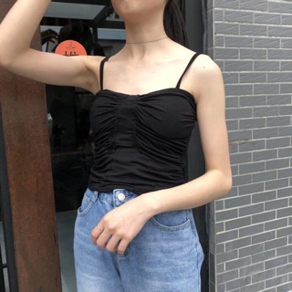 สายเดี่ยวผ้าเรย่อนจับจีบหน้าอก