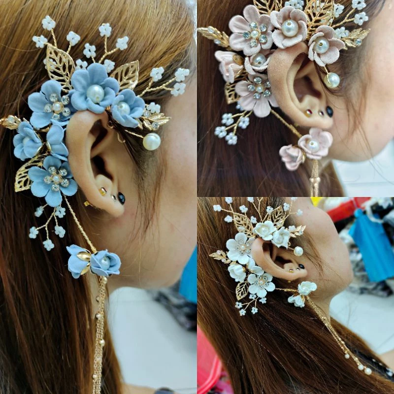 จรหู ที่คล้องหู(เครื่องประดับหู)ต่างหู องประดับตุ้มหูตะขอห้อยดอกไม้สําหรับผู้หญิง