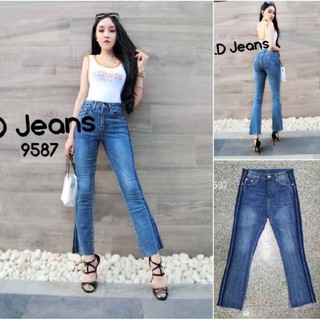 G.D.Jeans รุ่น 9587 กางเกงยีนส์ผ้ายืดขาม้าฟอกสี เล่นแถบคู่