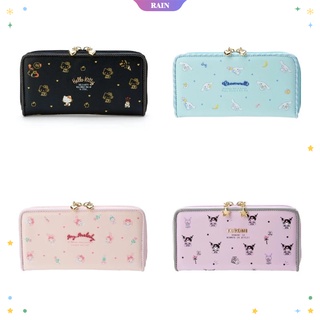 SANRIO กระเป๋าสตางค์ หนัง PU ใบยาว แต่งซิป ลายการ์ตูนคิตตี้น่ารัก สําหรับผู้หญิง [RAIN]