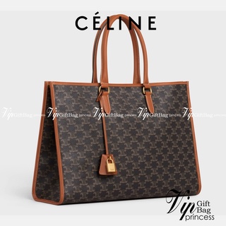 หนังแท้ C.ELINE HORIZONTAL CABAS IN TRIOMPHE CANVAS AND CALFSKIN / C.ELINE TOTE พร้อมส่งที่ไทย กระเป๋าโท้ทใบใหญ่