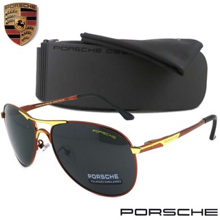 Polarized แว่นกันแดด แฟชั่น รุ่น PORSCHE UV 8722 C-4 สีแดงตัดทอง เลนส์โพลาไรซ์ ขาสปริง สแตนเลส สตีล แว่นตา Sunglasses