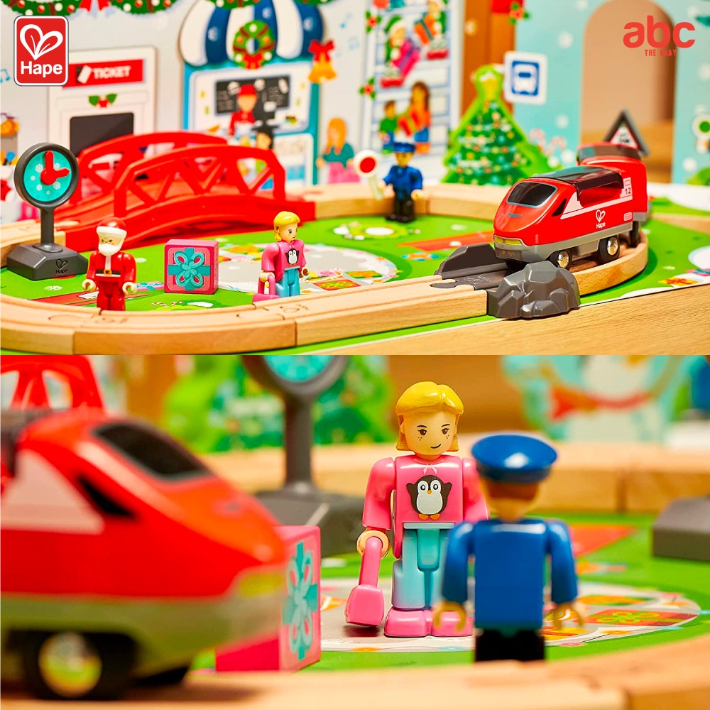 Hape Mainan Kayu Set Kereta Api Kota Musim Dingin Railway Set Advent Calender Mainan Edukasi Anak 3 Tahun ke Atas gambar 8
