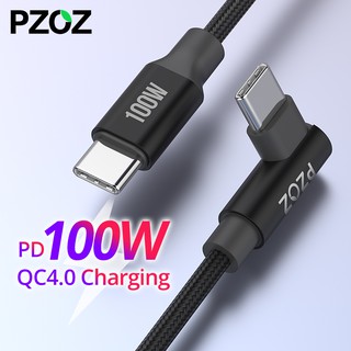 Pzoz สายชาร์จแล็ปท็อป 90 องศา PD 100W USB C เป็น USB Type C สําหรับ MacBook Pro ipad 4.0 60W