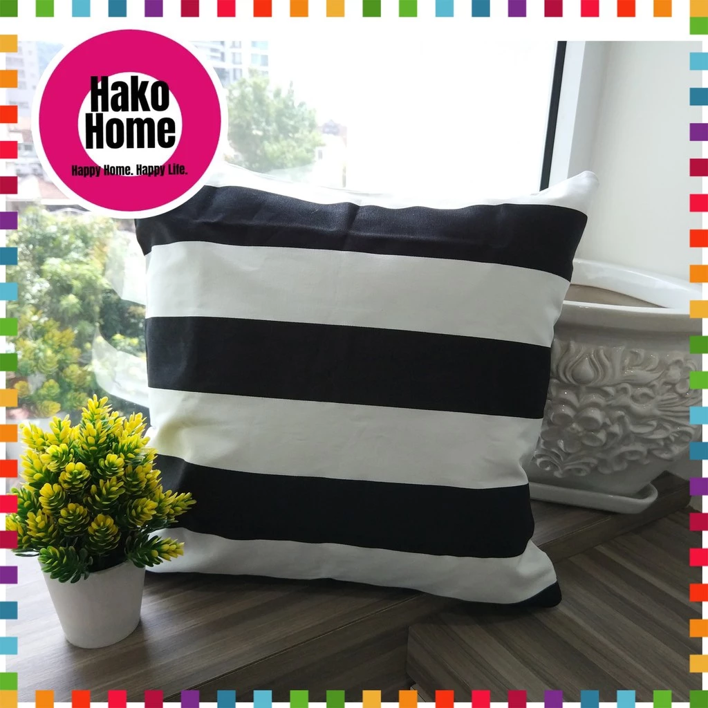 สีดําสีขาวสีโยนหมอนSarung Bantalโซฟาสแควร์หมอนBolster Caseเบาะหมอน thumbnail 5