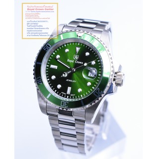 Royal Crown (รุ่น Submariner ของแท้ 100%) นาฬิกาผู้ชาย สุภาพบุรุษ ขนาดหน้าปัดรวมเม็ดมะยม 44 mm. สายสแตนเลส ของแท้ 100%