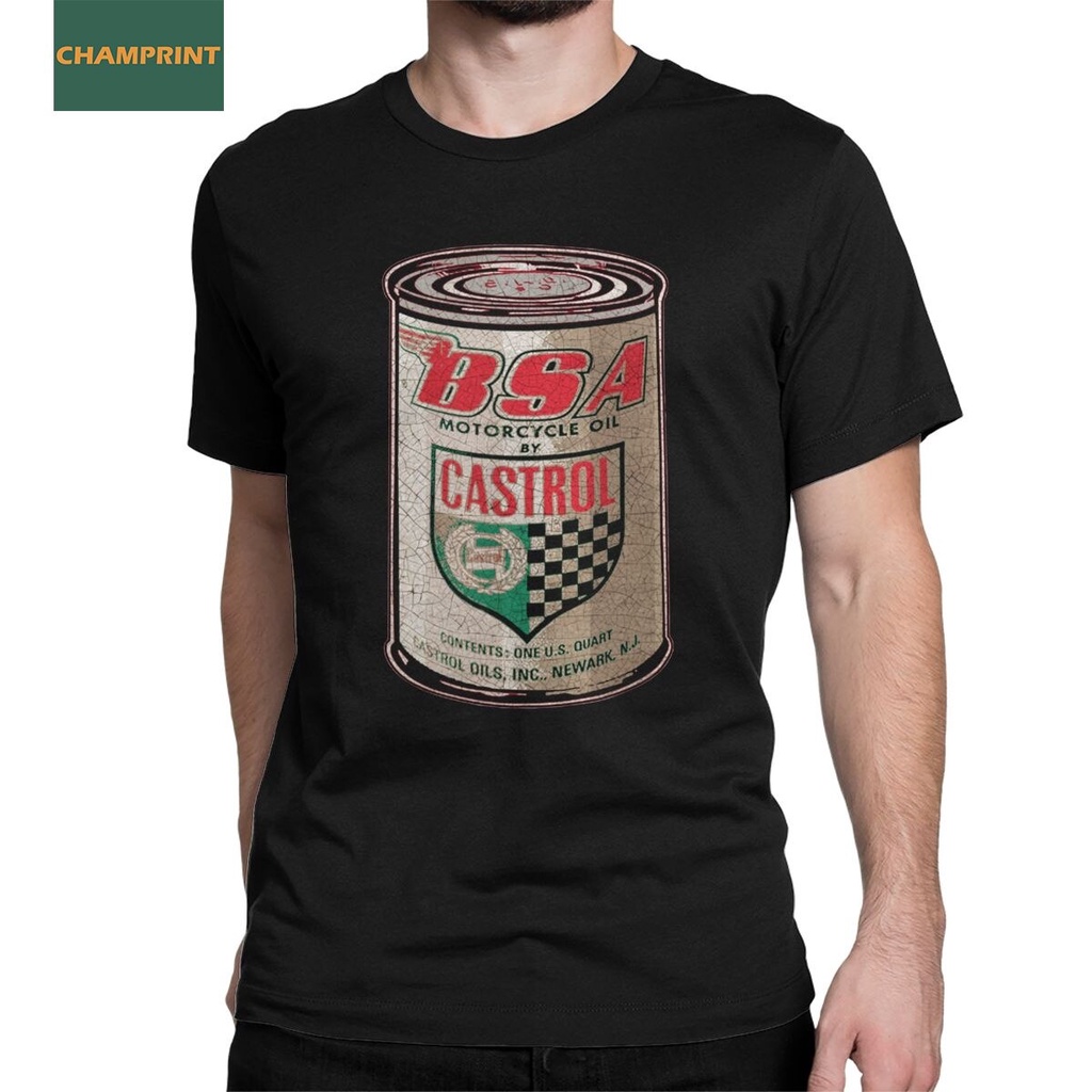 ผู้ชาย BSA Castrol T เสื้อมอเตอร์น้ํามันผ้าฝ้ายเสื้อผ้าวินเทจแขนสั้นลูกเรือคอ Tees Idea เสื้อยืด