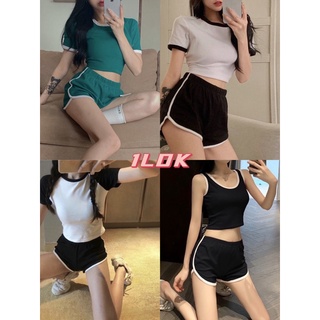 1LDK🌈พร้อมส่ง🌈ชุดเซ็ท เสื้อกล้าม+เสื้อครอป+กางเกงขาสั้น  (1712)