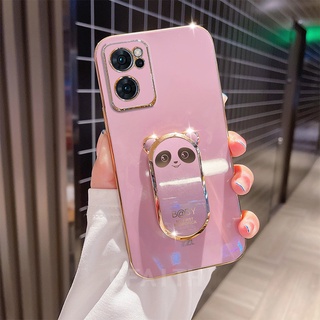 New เคสโทรศัพท์ OPPO Reno7 5G 4G / Reno7 Pro 5G / Reno7Z Thai Version 2022 Fashion Cute Pier Bear Bracket Plating Soft Case Cover Camera Lens เคส OPPO Reno7 5G China