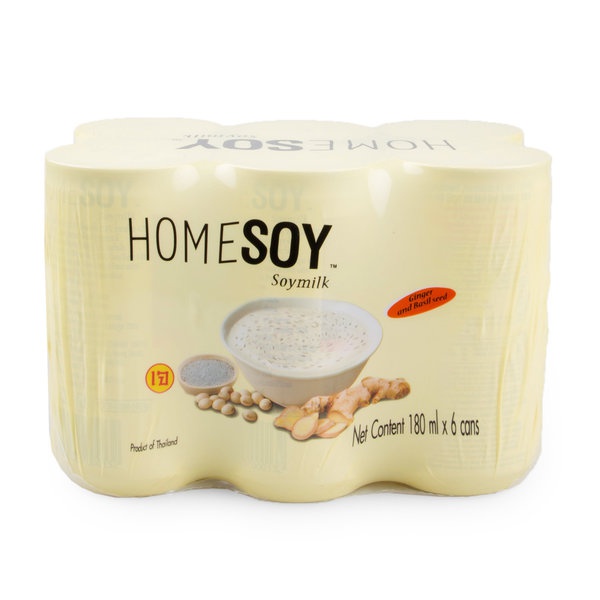 ♥ส่งฟรี♥  Homesoy โฮมซอยน้ำนมถั่วเหลือง 180 มล. (1 แพ็ค 6 กระป๋อง)  [ผสมขิงและเม็ดแมงลัก]