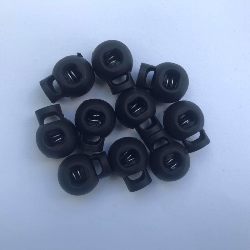 ตัวล็อกเชือก Stopper พลาสติกสีดำทรงกลม ทรงกระบอกจิ๋ว 5ชิ้น=15฿ 10ชิ้น=28฿