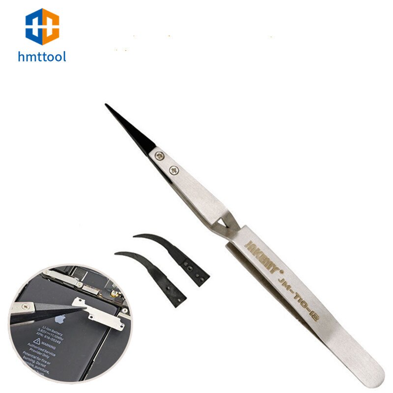 Jakemy T10-12 สแตนเลส Precision Anti-static แหนบอิเล็กทรอนิกส์โค้งและตรง Tweezer สําหรับโทรศัพท์ Rework ซ่อมเครื่องมือ