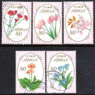 J170-5 แสตมป์ญี่ปุ่นใช้แล้ว ชุด Seasonal Flowers Series 5 - Spring ดวง 80 Yen ปี 2013 ใช้แล้ว สภาพดี ครบชุด 5 ดวง