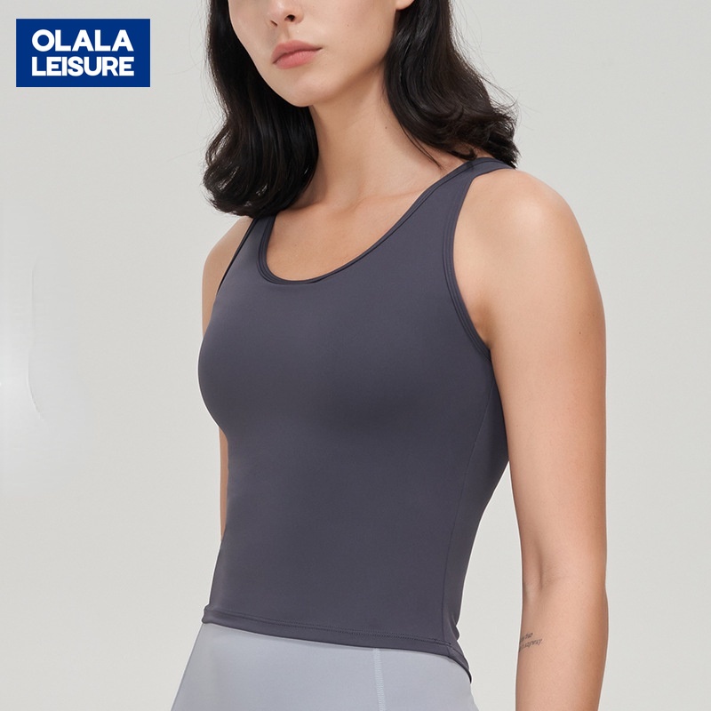 OLALA LEISURE เสื้อกล้าม ผ้ายืด กันกระแทก สวยงาม พร้อมแผ่นรองหน้าอก สําหรับออกกําลังกาย เล่นโยคะ ฟิตเนส MY BX35