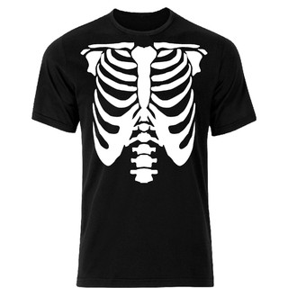 โครงกระดูกจัมเปอร์ฮาโลวีนสีดำสีขาวซี่โครง H Appy H Alloween แขนสั้นผู้ชายเสื้อยืดสีดำ