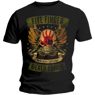 เสื้อยืดครอปเสื้อยืดผ้าฝ้าย แบบนิ่ม ทรงหลวม ลาย Five Finger Death Punch สีดํา เหมาะกับของขวัญS-5XL