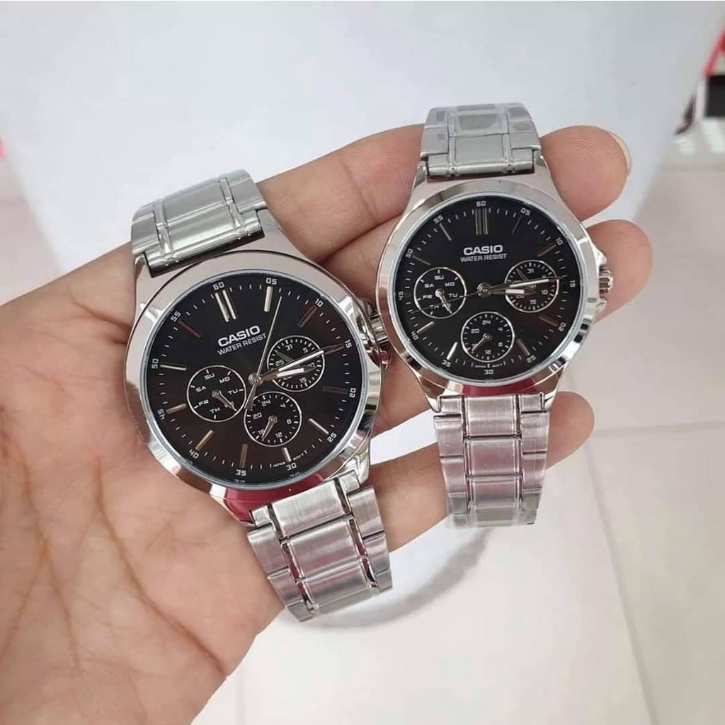 นาฬิกาคู่รัก Casio รุ่น MTP-V300D และ LTP-V300D นาฬิกาสายแสตนเลส - ของแท้ 100% รับประกันศูนย์ CMG 1ปี