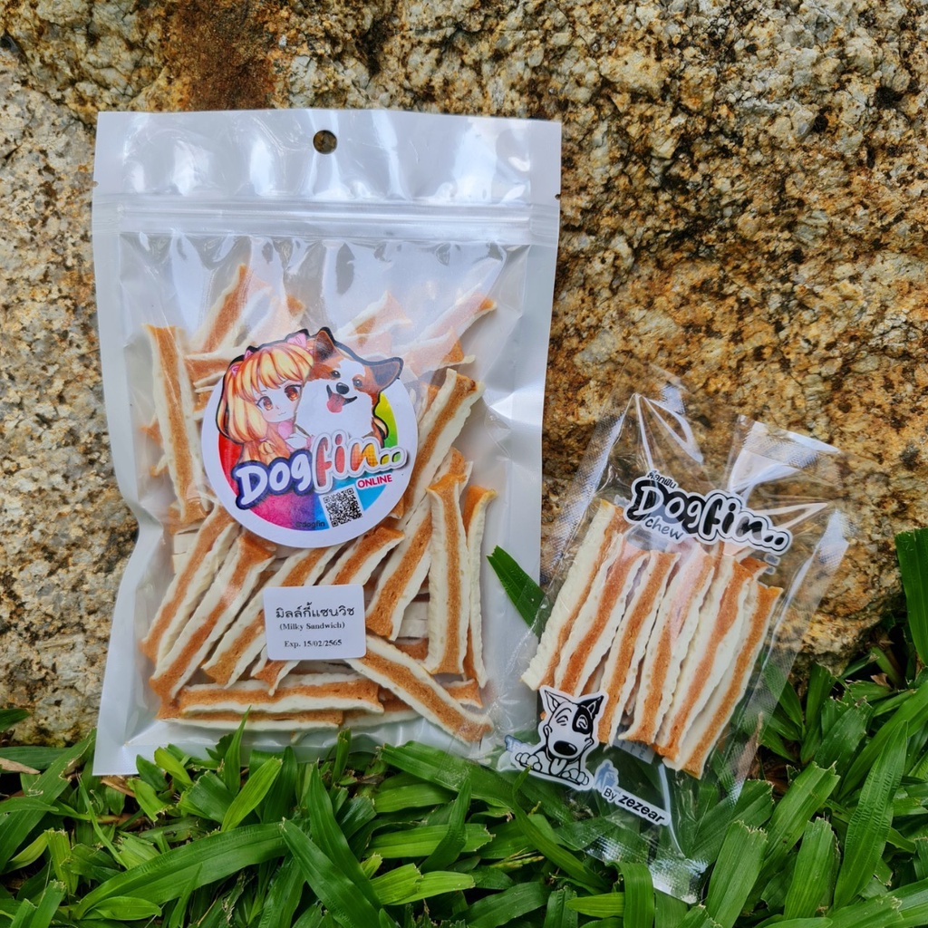 [สินค้าสั่งผลิต] Dogfin แซนวิชมิลล์กี้ Big Pack มี 4 รสชาติ ขนมสำหรับน้องหมา เกรดส่งออก(SSM-แซนวิชแซลมอน,300 กรัม)