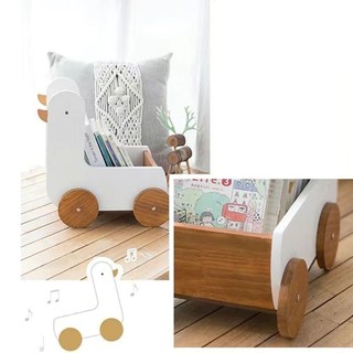 รถเข็นกล่องเก็บของ Nordic cute woodenbox ลาย เป็ดน้อย มีล้อเลื่อนเข็นไปมาเคลื่อนย้ายสะดวก