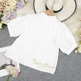 TUM012 TARA SARA เสื้อคอจีน สีดำ แขนพอง เนื้อผ้าซาร่า ผ้าดีมาก งานดี ทรงน่ารักมาก จะใส่เที่ยว ใส่ทำงาน ได้หมด