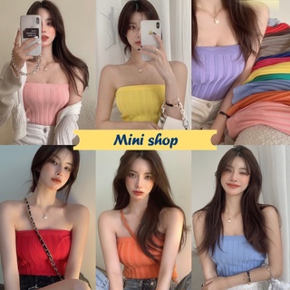 Mini shop🌸พร้อมส่ง🌸 (7128)  เสื้อเกาะอก ไหมพรม ผ้าร่อง สีสันให้เลือกเยอะมาก น่ารักเทรนเกาหลี -C