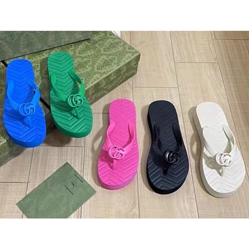 พร้อมส่ง รองเท้าแตะหนีบggพื้นสูง3cm งานดีพร้อมกล่องพื้นนิ่ม กันน้ำได้100%