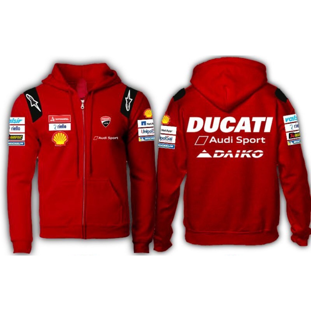 เสื้อแจ็กเก็ตกันหนาวแขนยาวลําลอง มีฮู้ด แต่งซิป ลายโลโก้ทีมแข่ง Ducati พรีเมี่ยม สําหรับผู้ชาย