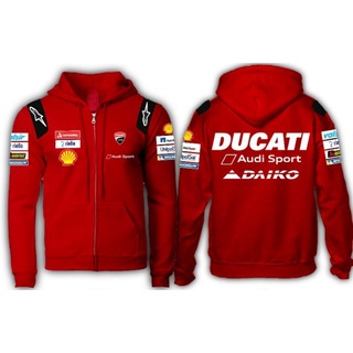 เสื้อแจ็กเก็ตกันหนาวแขนยาวลําลอง มีฮู้ด แต่งซิป ลายโลโก้ทีมแข่ง Ducati พรีเมี่ยม สําหรับผู้ชาย