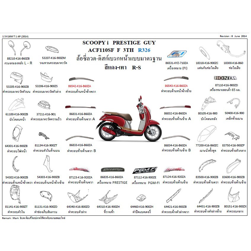 อะไหล่แท้เบิกศูนย์ ชุดสี Scoopy i ปี 2012-2016 เบิกศูนย์ HONDA เฟรม รถ เปลือกรถ เฟรมรถscoopy เฟรมsco