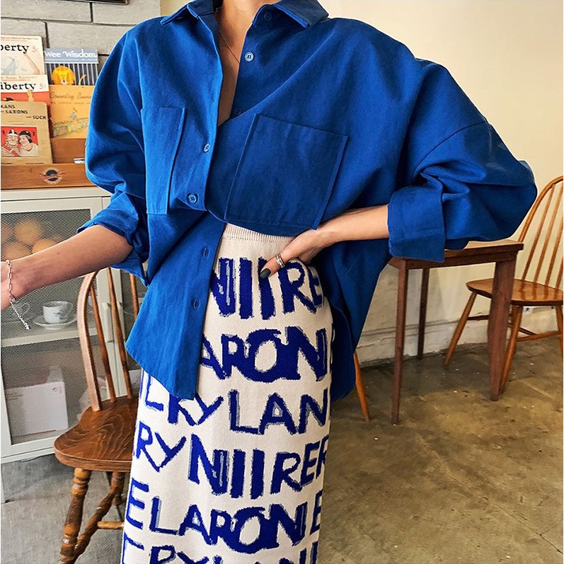 พร้อมส่ง ชุดเซ็ต เชิ้ต+กระโปรงไหมพรม SET OVERSIZE SHIRT & KNIT SKIRT