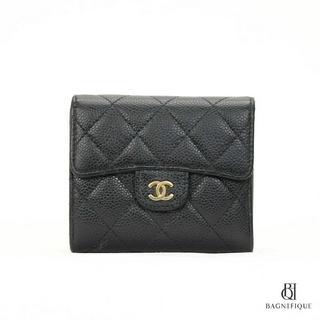 CHANEL TRIFOLD WALLET SHORT BLACK CAVIAR GHW