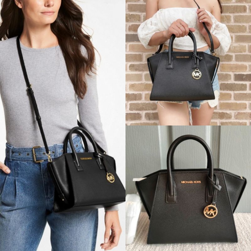 🎀 (สด-ผ่อน) กระเป๋า เอ็มแค 8661 สีดำ 35F1G4VM2L เอ็มแค Avril Small Logo Top-Zip Satchel